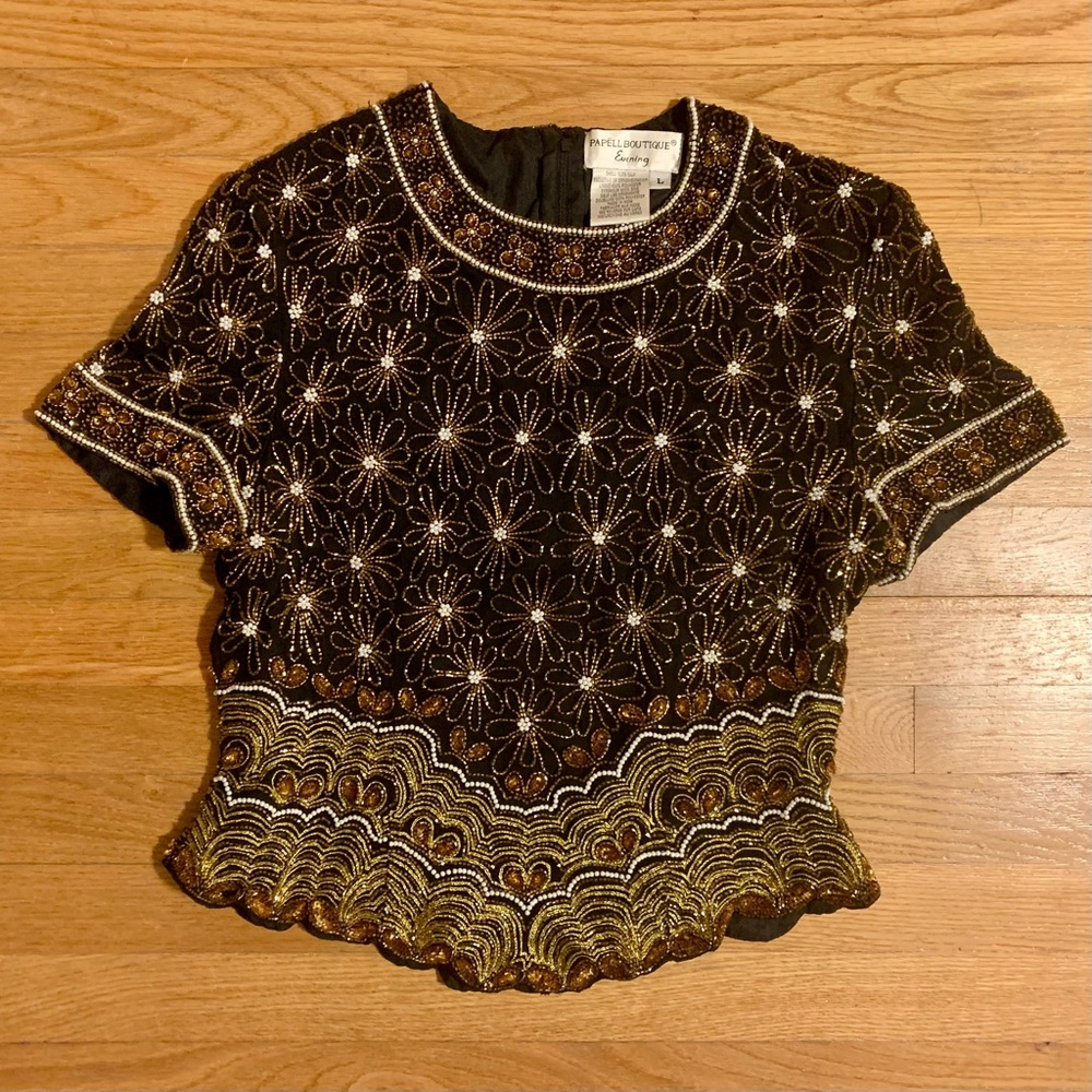 Adrianna Papéll Boutique Evening Beaded Sequined Floral Top